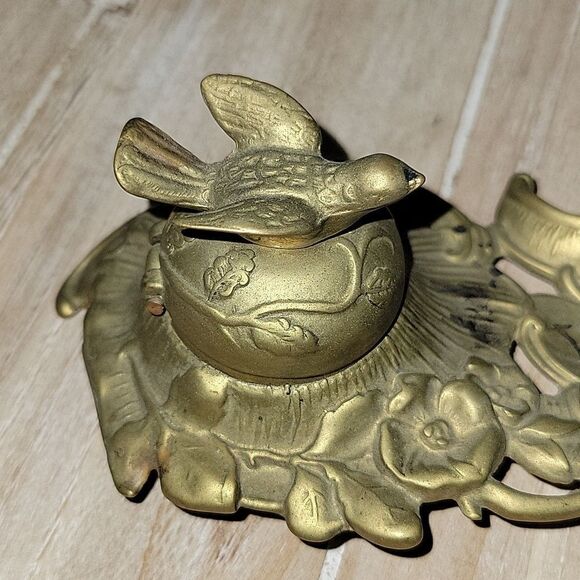 Vintage Italian Inkwell bird art nouveau brass - Picture 4 of 12